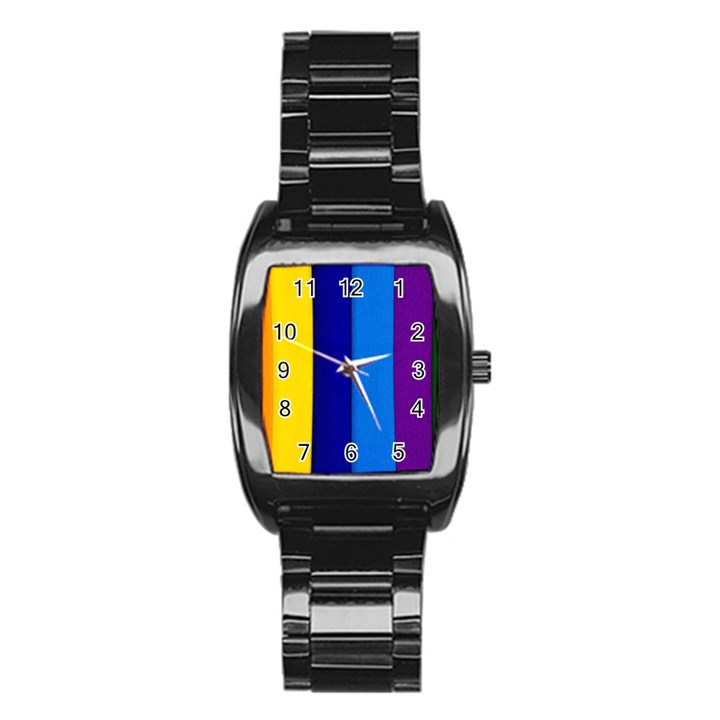 Rainbow Painting On Wood Stainless Steel Barrel Watch