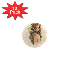 Beauty Of A Woman In Watercolor Style 1  Mini Magnet (10 Pack)  by TastefulDesigns