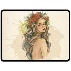 Beauty Of A Woman In Watercolor Style Double Sided Fleece Blanket (large) 