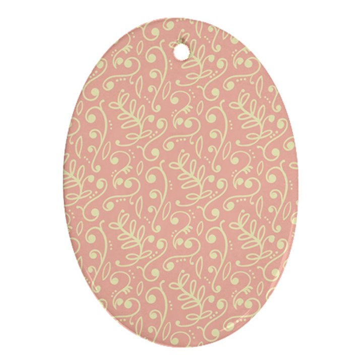 Girly Pink Leaves And Swirls Ornamental Background Ornament (Oval) 