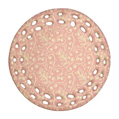 Girly Pink Leaves And Swirls Ornamental Background Round Filigree Ornament (2side)