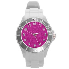 Metallic Pink Glitter Texture Round Plastic Sport Watch (l) by yoursparklingshop