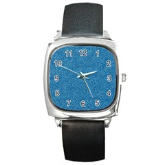 Festive Blue Glitter Texture Square Metal Watch by yoursparklingshop