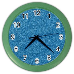 Festive Blue Glitter Texture Color Wall Clocks by yoursparklingshop