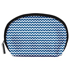 Dark Blue White Chevron  Accessory Pouches (large) 