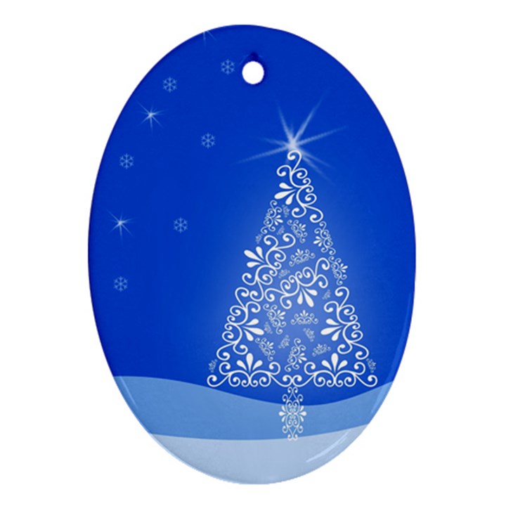 Blue White Christmas Tree Ornament (Oval) 