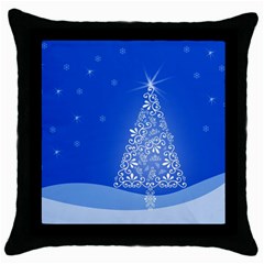 Blue White Christmas Tree Throw Pillow Case (black) by yoursparklingshop