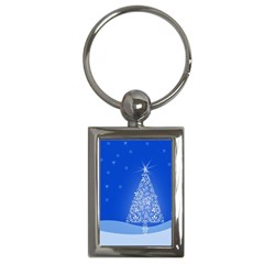 Blue White Christmas Tree Key Chains (rectangle) 