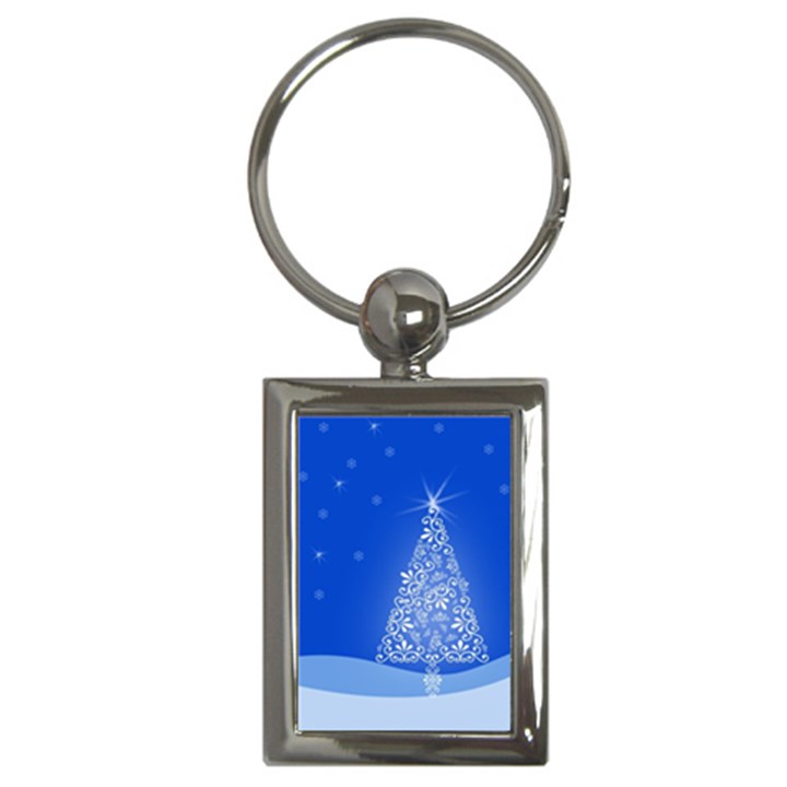 Blue White Christmas Tree Key Chains (Rectangle) 