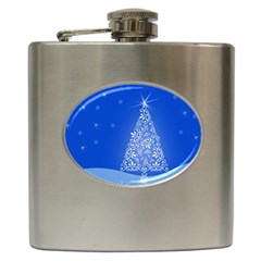 Blue White Christmas Tree Hip Flask (6 Oz)