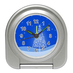 Blue White Christmas Tree Travel Alarm Clocks by yoursparklingshop