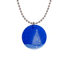 Blue White Christmas Tree Button Necklaces by yoursparklingshop