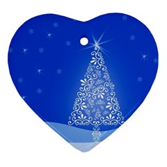 Blue White Christmas Tree Heart Ornament (2 Sides) by yoursparklingshop