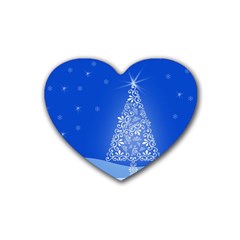 Blue White Christmas Tree Rubber Coaster (heart)  by yoursparklingshop