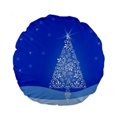 Blue White Christmas Tree Standard 15  Premium Round Cushions by yoursparklingshop