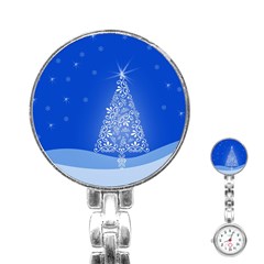 Blue White Christmas Tree Stainless Steel Nurses Watch by yoursparklingshop