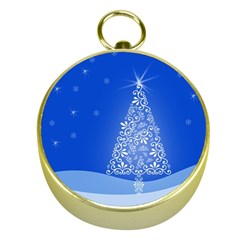 Blue White Christmas Tree Gold Compasses by yoursparklingshop