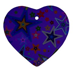 Purple Christmas Party Stars Heart Ornament (2 Sides) by yoursparklingshop