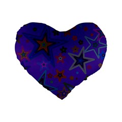 Purple Christmas Party Stars Standard 16  Premium Flano Heart Shape Cushions by yoursparklingshop