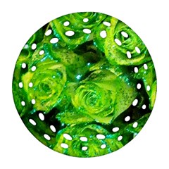 Festive Green Glitter Roses Valentine Love  Round Filigree Ornament (2side) by yoursparklingshop