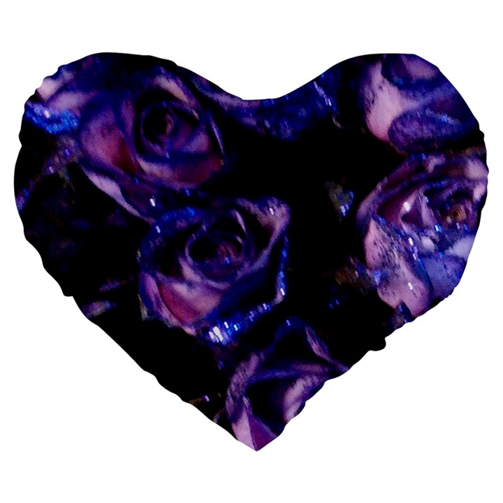 Purple Glitter Roses Valentine Love Large 19  Premium Heart Shape Cushions