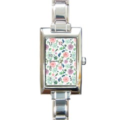 Hand Painted Spring Flourishes Flowers Pattern Rectangle Italian Charm Watch by TastefulDesigns