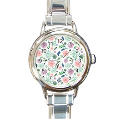 Hand Painted Spring Flourishes Flowers Pattern Round Italian Charm Watch