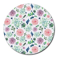 Hand Painted Spring Flourishes Flowers Pattern Round Mousepads
