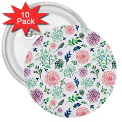 Hand Painted Spring Flourishes Flowers Pattern 3  Buttons (10 Pack)  by TastefulDesigns