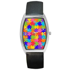 Funny Colorful Jigsaw Puzzle Barrel Style Metal Watch by yoursparklingshop