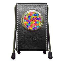 Funny Colorful Jigsaw Puzzle Pen Holder Desk Clocks