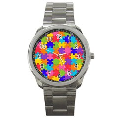 Funny Colorful Jigsaw Puzzle Sport Metal Watch