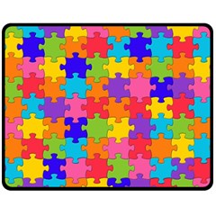 Funny Colorful Jigsaw Puzzle Fleece Blanket (Medium) 