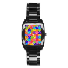 Funny Colorful Jigsaw Puzzle Stainless Steel Barrel Watch by yoursparklingshop