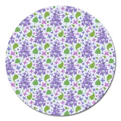 Liliac Flowers And Leaves Pattern Magnet 5  (round) by TastefulDesigns