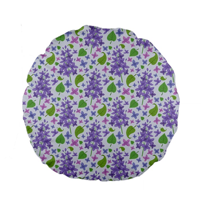 liliac flowers and leaves Pattern Standard 15  Premium Round Cushions