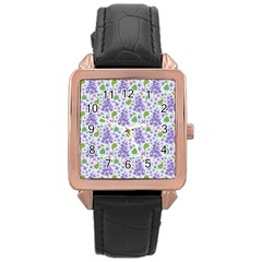 Liliac Flowers And Leaves Pattern Rose Gold Leather Watch 