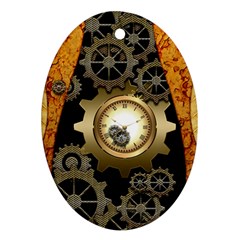 Steampunk Golden Design With Clocks And Gears Ornament (oval)  by FantasyWorld7