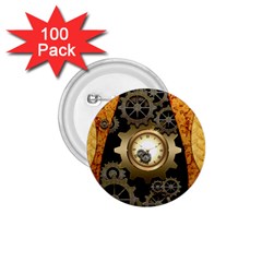 Steampunk Golden Design With Clocks And Gears 1 75  Buttons (100 Pack)  by FantasyWorld7