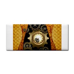 Steampunk Golden Design With Clocks And Gears Hand Towel by FantasyWorld7