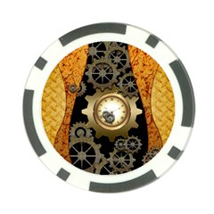 Steampunk Golden Design With Clocks And Gears Poker Chip Card Guards (10 Pack)  by FantasyWorld7