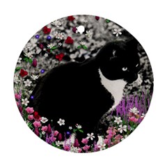 Freckles In Flowers Ii, Black White Tux Cat Ornament (round) 