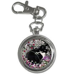 Freckles In Flowers Ii, Black White Tux Cat Key Chain Watches by DianeClancy