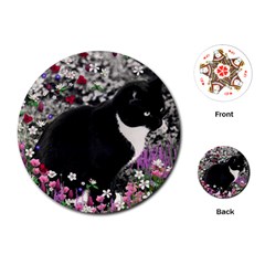 Freckles In Flowers Ii, Black White Tux Cat Playing Cards (Round) 