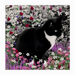 Freckles In Flowers Ii, Black White Tux Cat Medium Glasses Cloth by DianeClancy