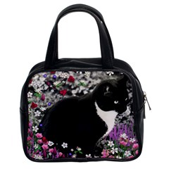 Freckles In Flowers Ii, Black White Tux Cat Classic Handbags (2 Sides)