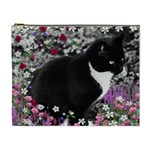 Freckles In Flowers Ii, Black White Tux Cat Cosmetic Bag (XL) Front