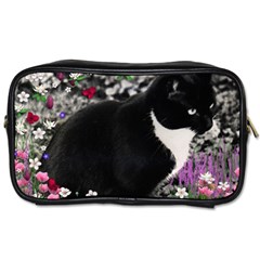 Freckles In Flowers Ii, Black White Tux Cat Toiletries Bags by DianeClancy