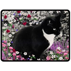 Freckles In Flowers Ii, Black White Tux Cat Fleece Blanket (large)  by DianeClancy