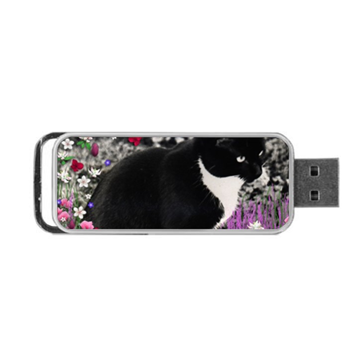 Freckles In Flowers Ii, Black White Tux Cat Portable USB Flash (One Side)